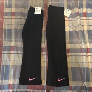 Nike Kids Black Leggings with Pink Swoosh